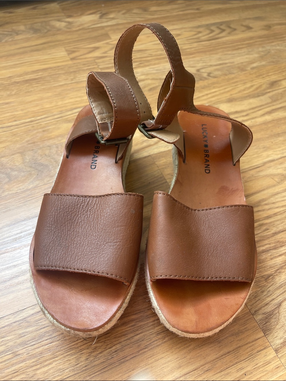 Lucky Brand Tan Leather Espadrille Sandals - Women's
